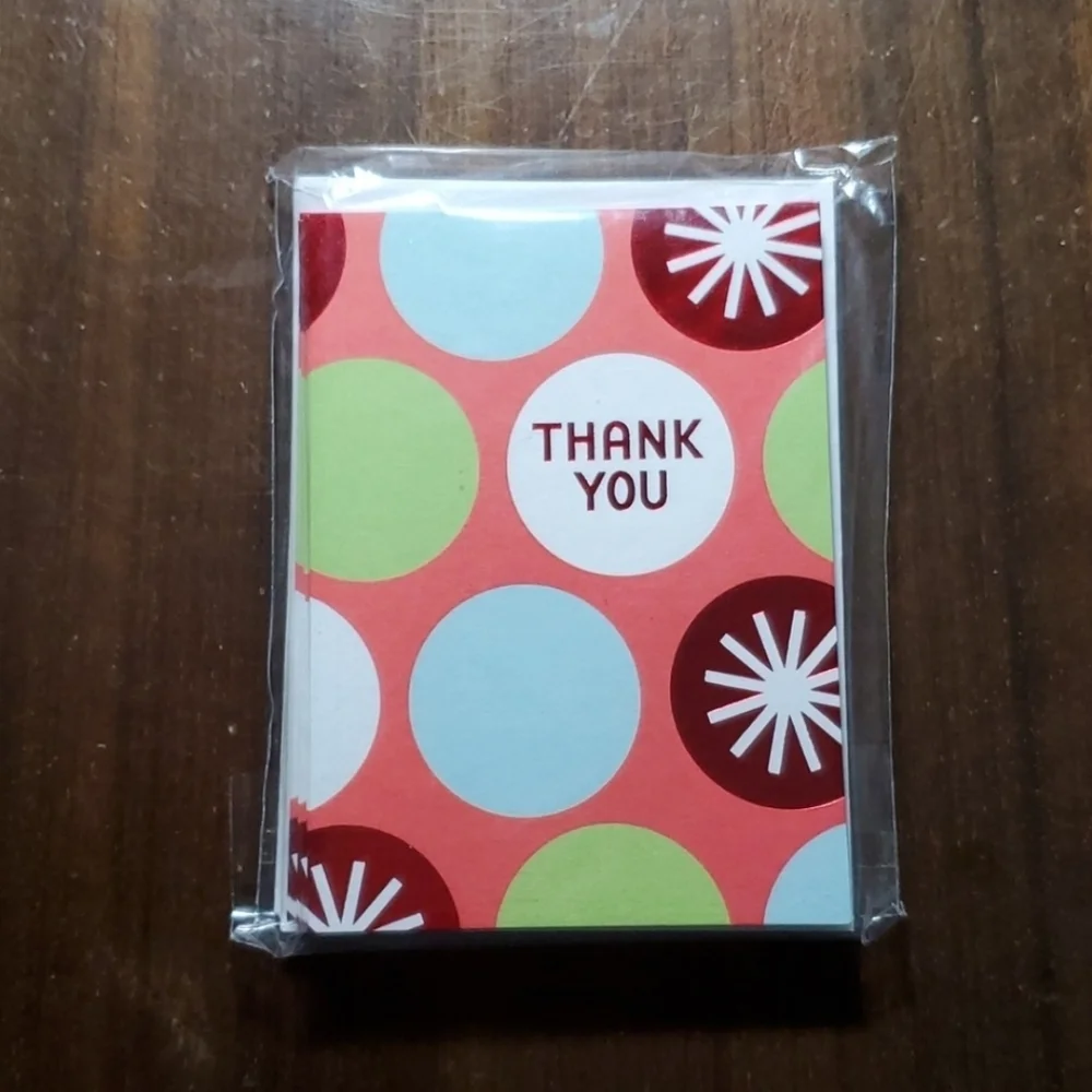 10 Thank You Blank Greeting Cards Red Polka Dots Blue Birthday Happy Hallmark